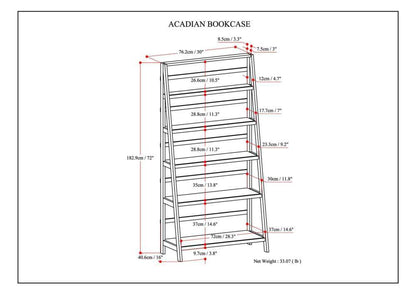 White | Acadian 72 x 30 inch Bookcase