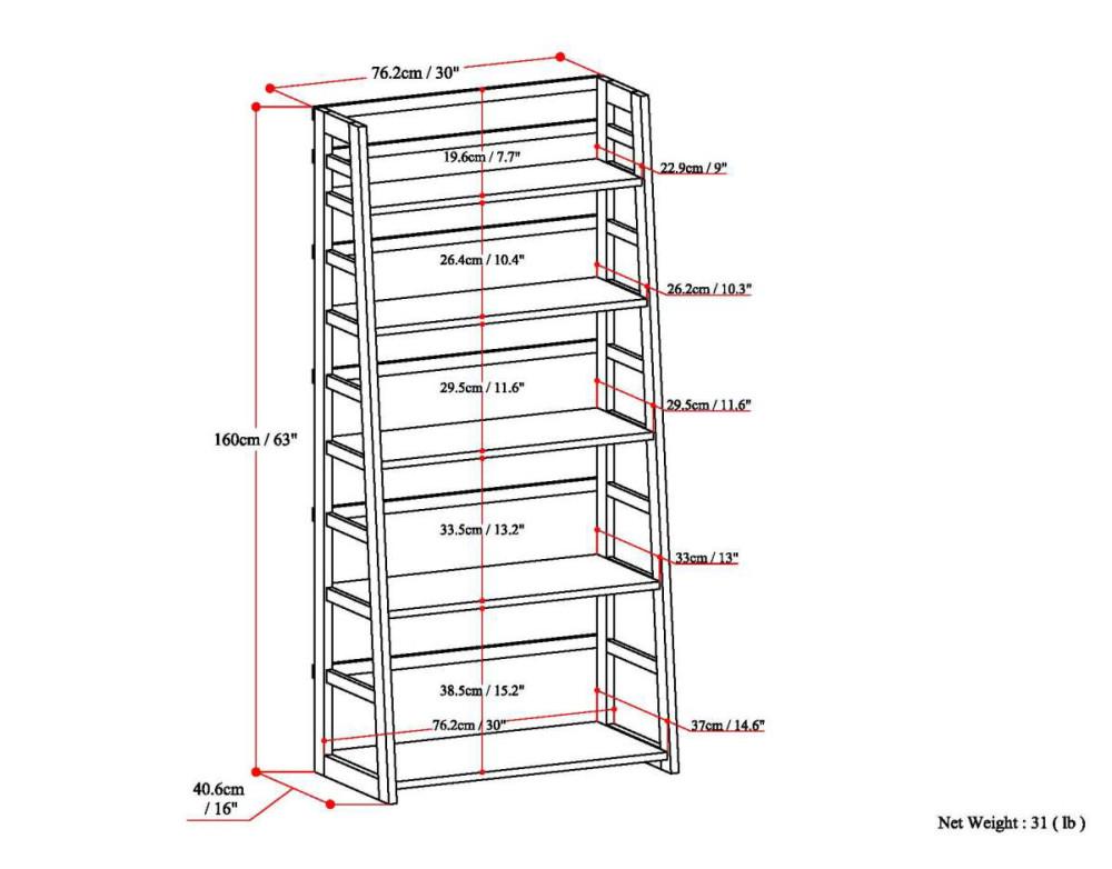 Light Golden Brown | Acadian Ladder Shelf Bookcase