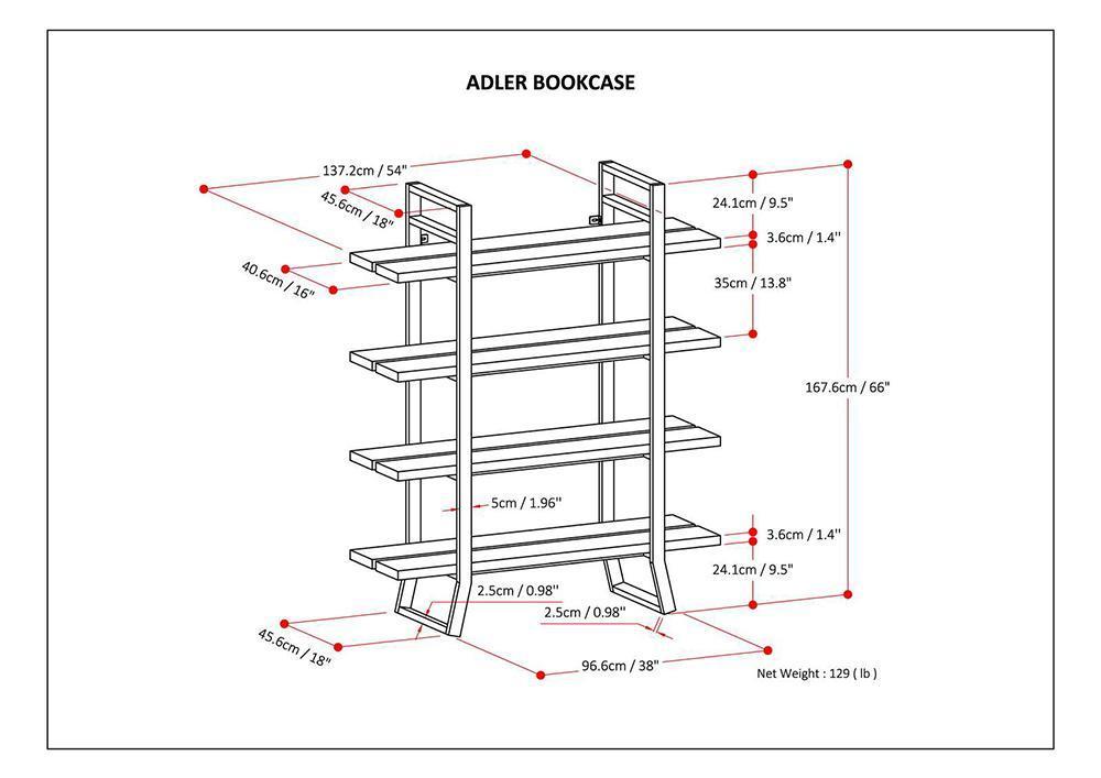 Adler Solid Wood Bookcase in Light Walnut Brown