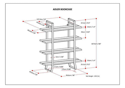 Adler Solid Wood Bookcase in Light Walnut Brown