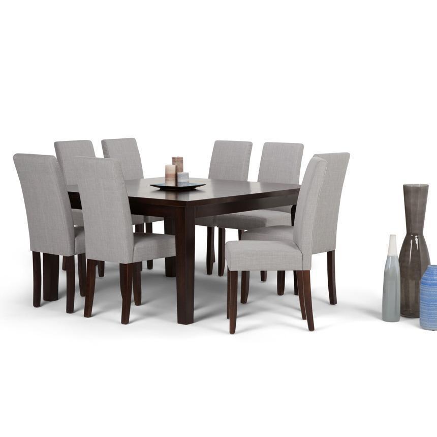 Dove Grey Linen Style Fabric | Acadian 9 Piece Dining Set