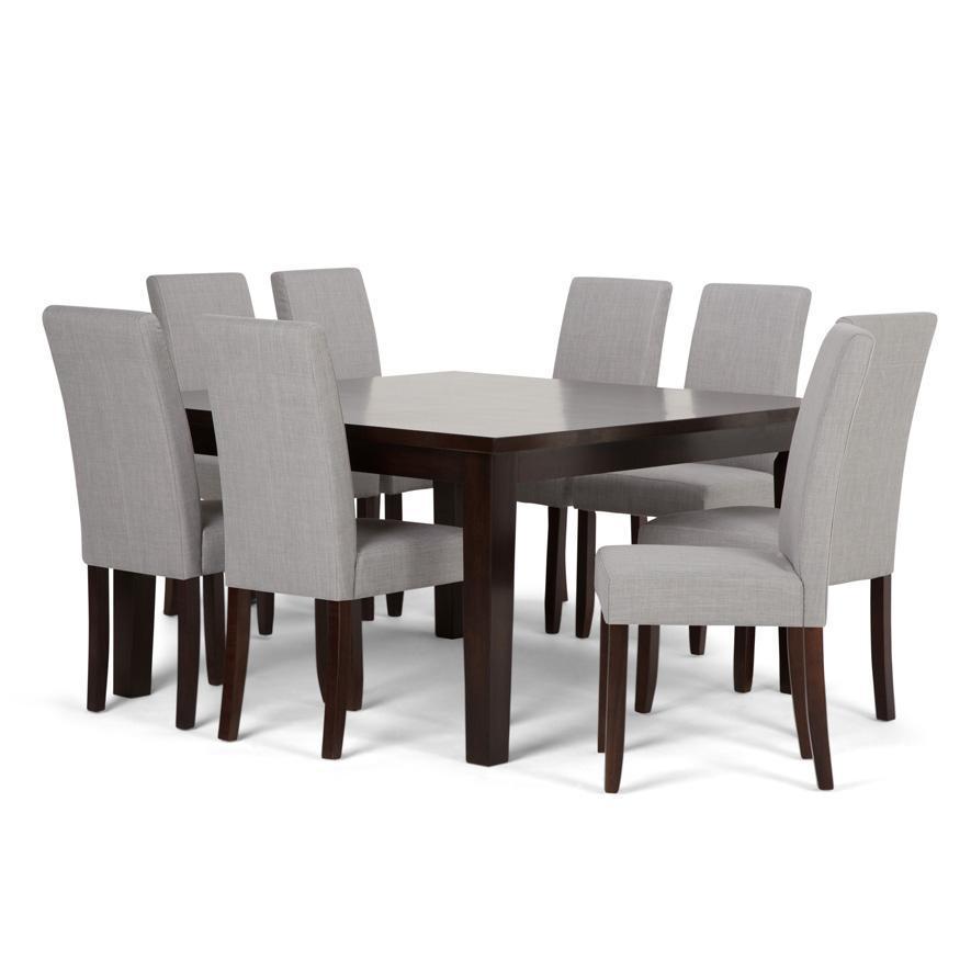 Dove Grey Linen Style Fabric | Acadian 9 Piece Dining Set