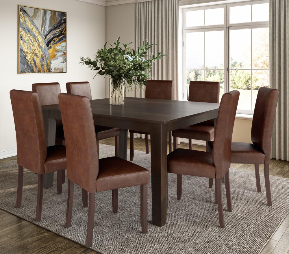 Distressed Saddle Brown Distressed Vegan Leather | Acadian 9 Piece Dining Set