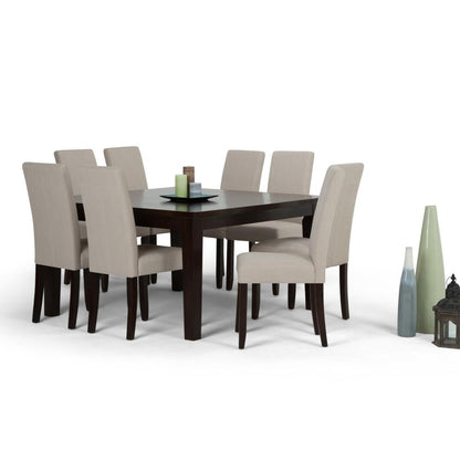 Light Beige Linen Style Fabric | Acadian 9 Piece Dining Set