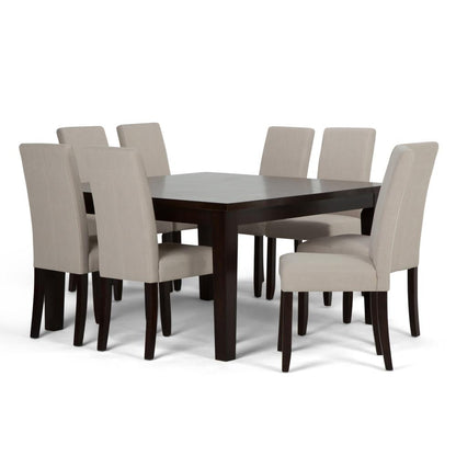 Light Beige Linen Style Fabric | Acadian 9 Piece Dining Set