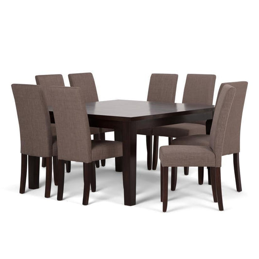 Light Mocha Linen Style Fabric | Acadian 9 Piece Dining Set