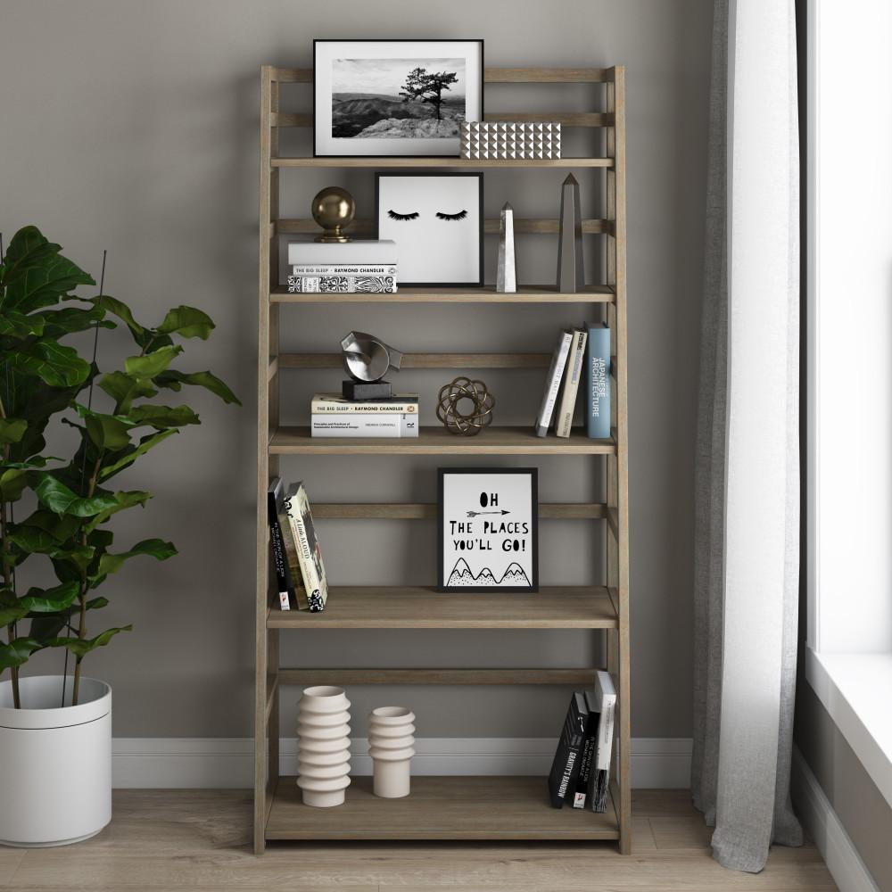 Distressed Grey | Acadian Ladder Shelf Bookcase