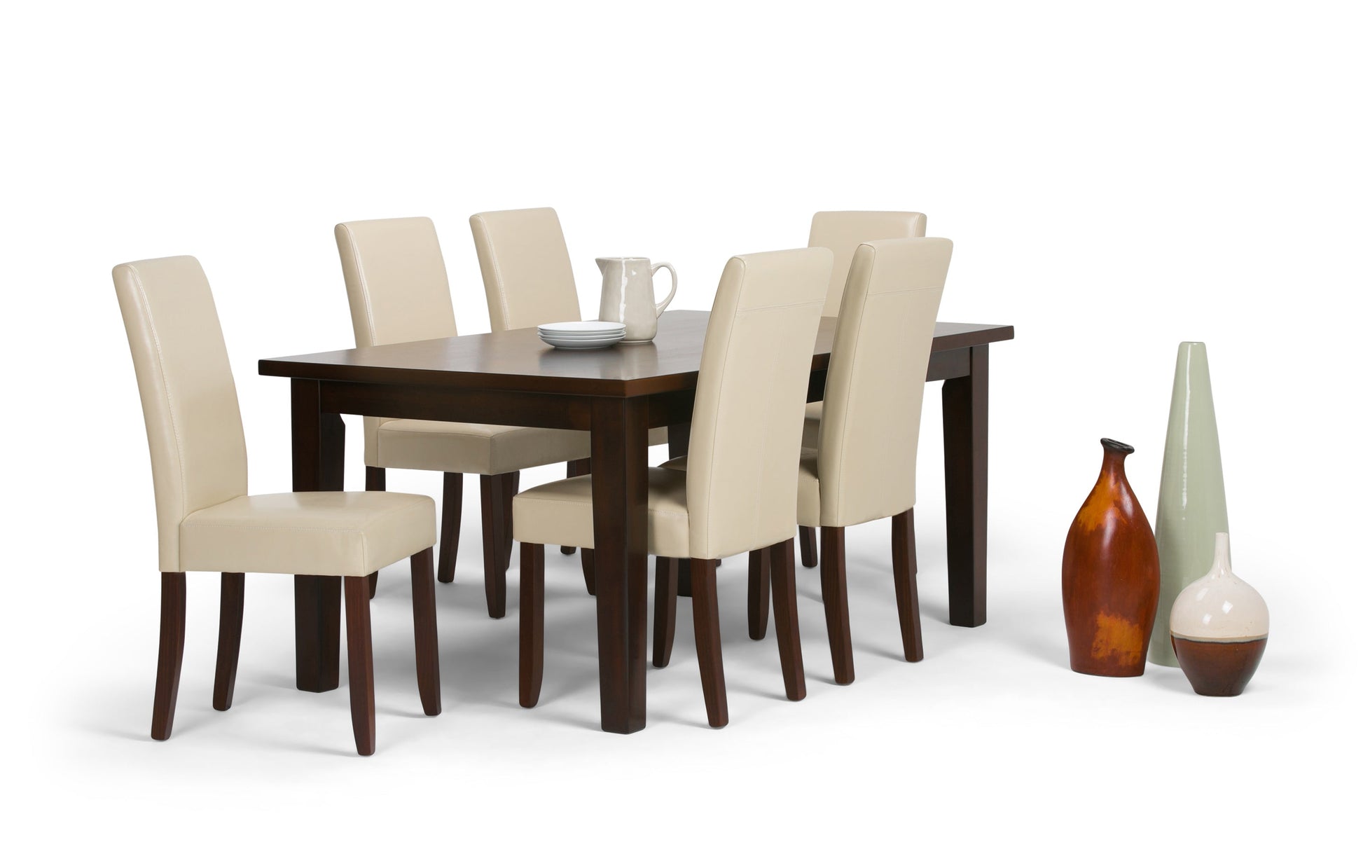 Satin Cream Vegan Leather | Acadian 7 Piece Dining Set