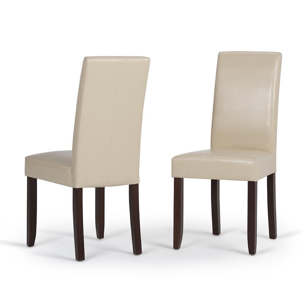 Satin Cream Vegan Leather | Acadian Faux Leather Parson Dining Chair (Set of 2)