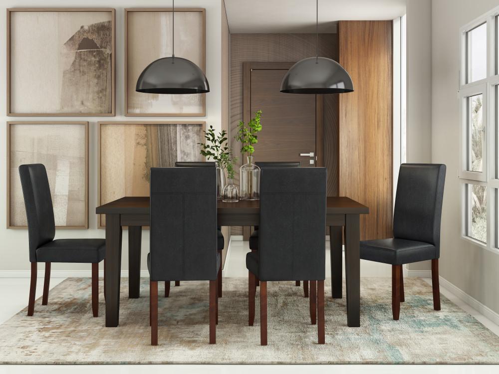 Distressed Black Distressed Vegan Leather | Acadian Linen Look Fabric Parson Dining Chair (Set of 2)