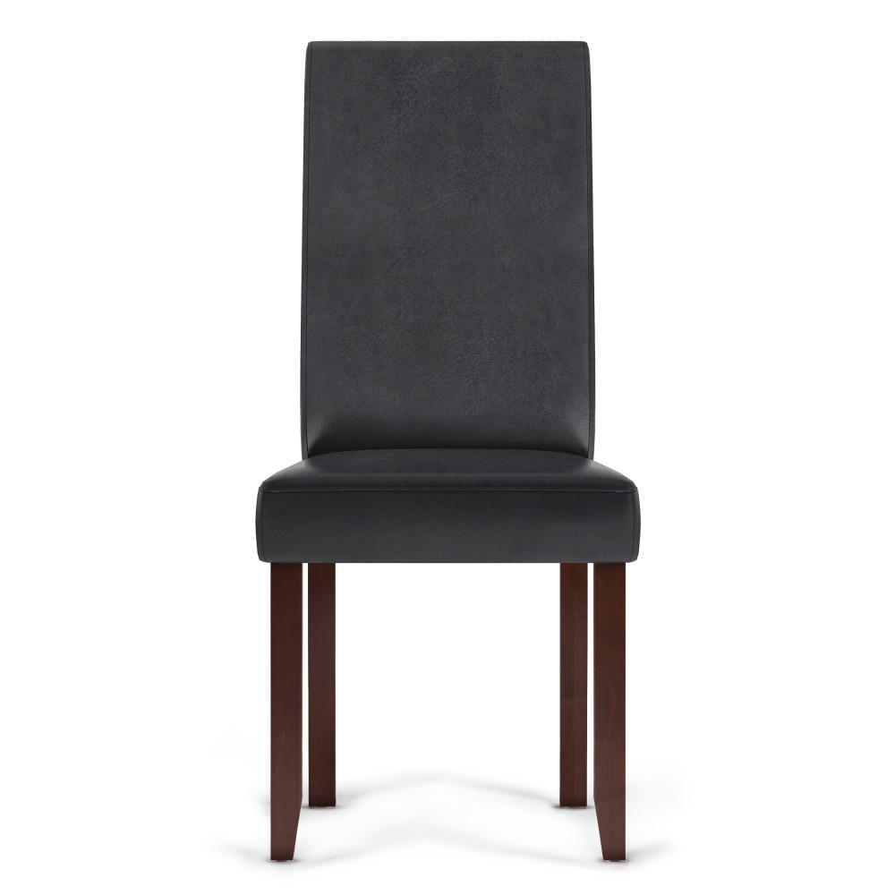 Distressed Black Distressed Vegan Leather | Acadian Linen Look Fabric Parson Dining Chair (Set of 2)