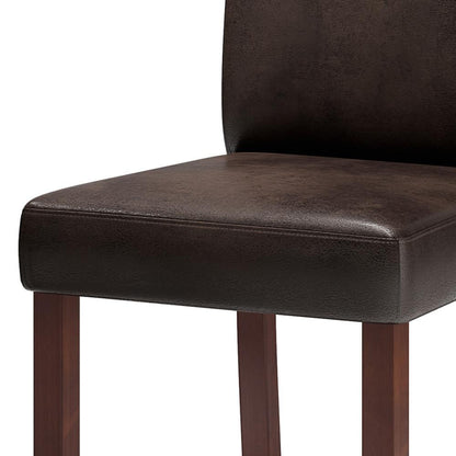 Distressed Brown Distressed Vegan Leather | Acadian Linen Look Fabric Parson Dining Chair (Set of 2)