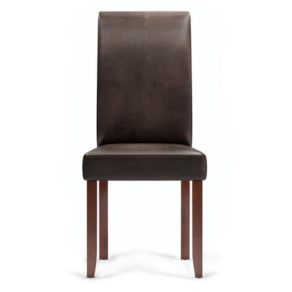 Distressed Brown Distressed Vegan Leather | Acadian Linen Look Fabric Parson Dining Chair (Set of 2)