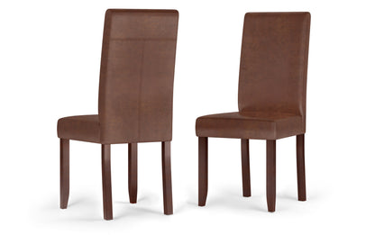 Distressed Saddle Brown Faux Distressed Leather | Acadian 7 Piece Dining Set