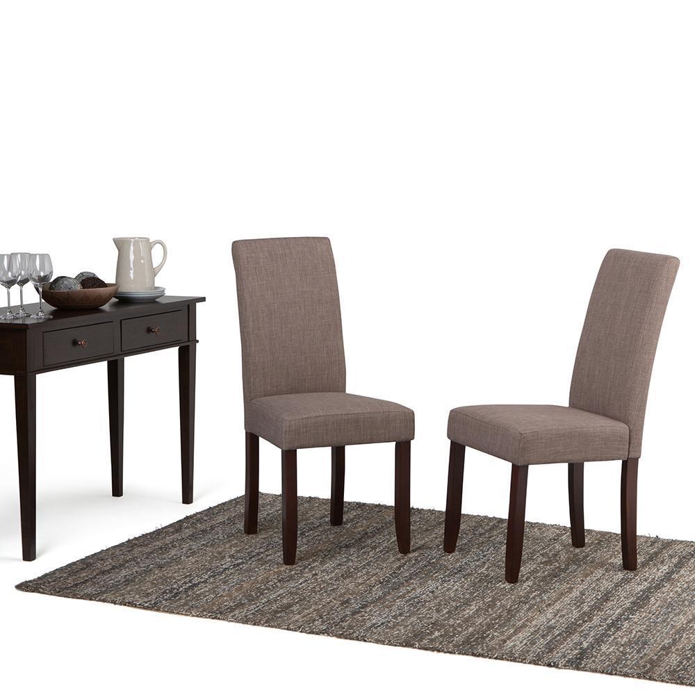 Light Mocha Linen Style Fabric | Acadian Faux Leather Parson Dining Chair (Set of 2)