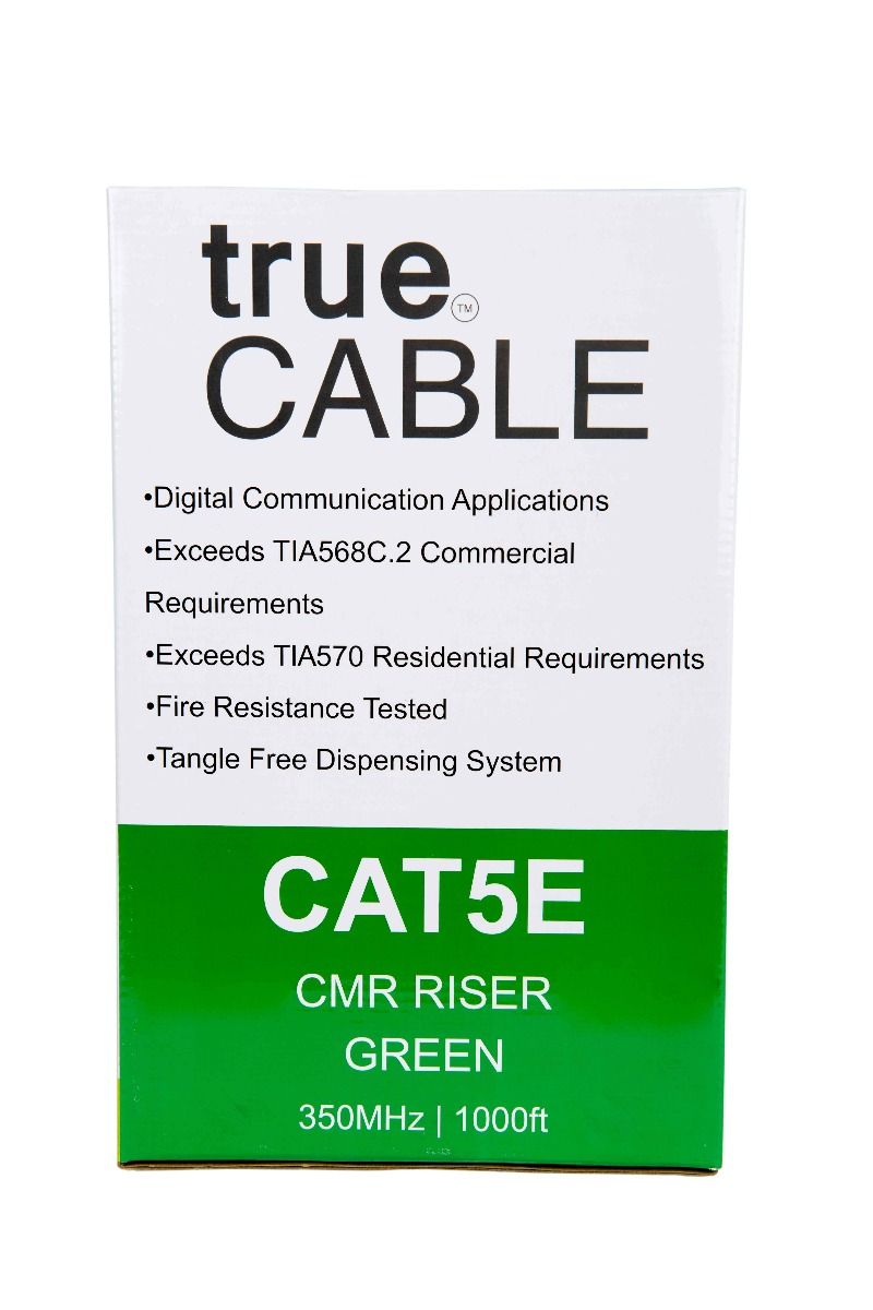 Cat5e Riser Ethernet Cable, Unshielded, 1000ft, Green