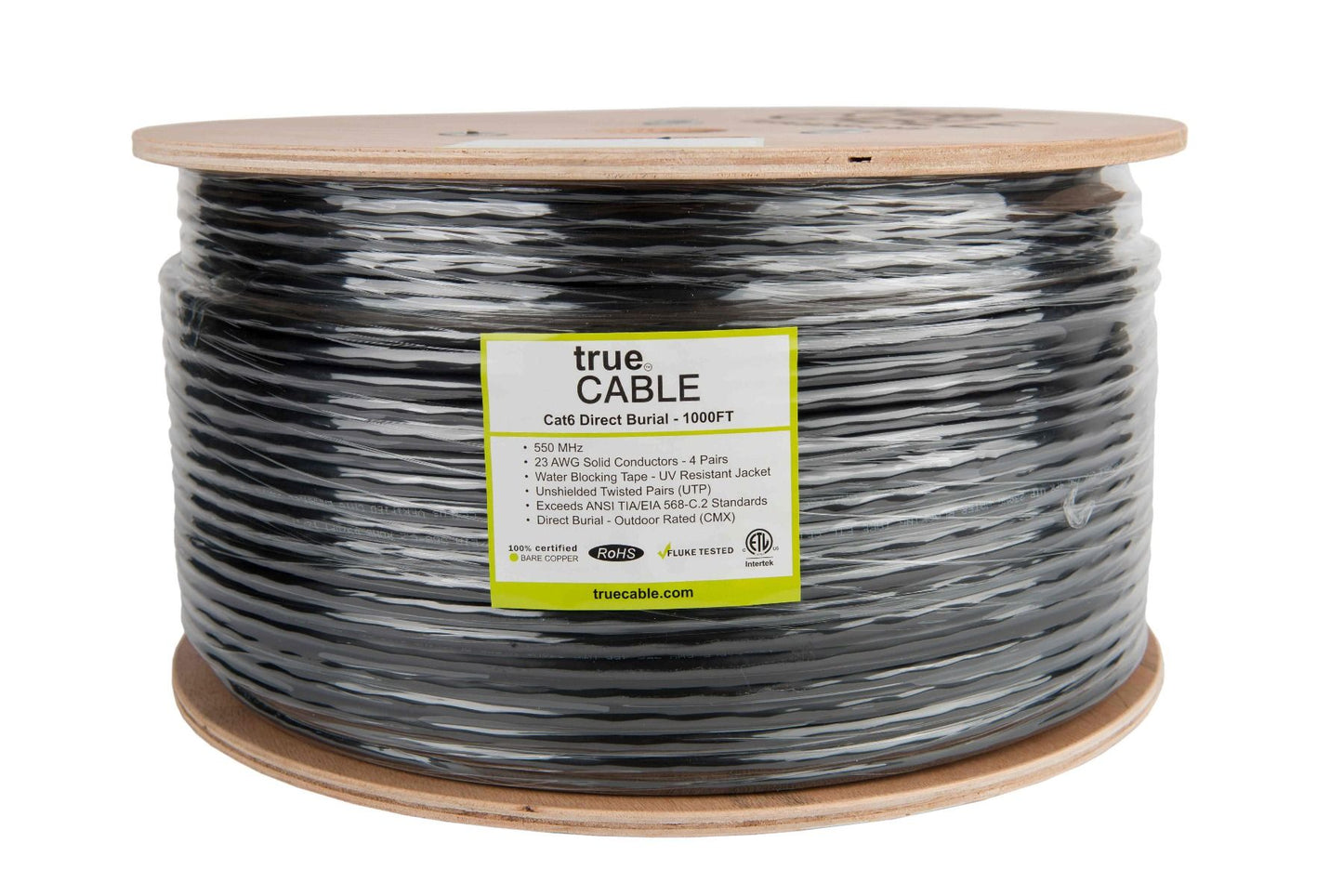 Cat6 Direct Burial Ethernet Cable, Unshielded, 1000ft, Black