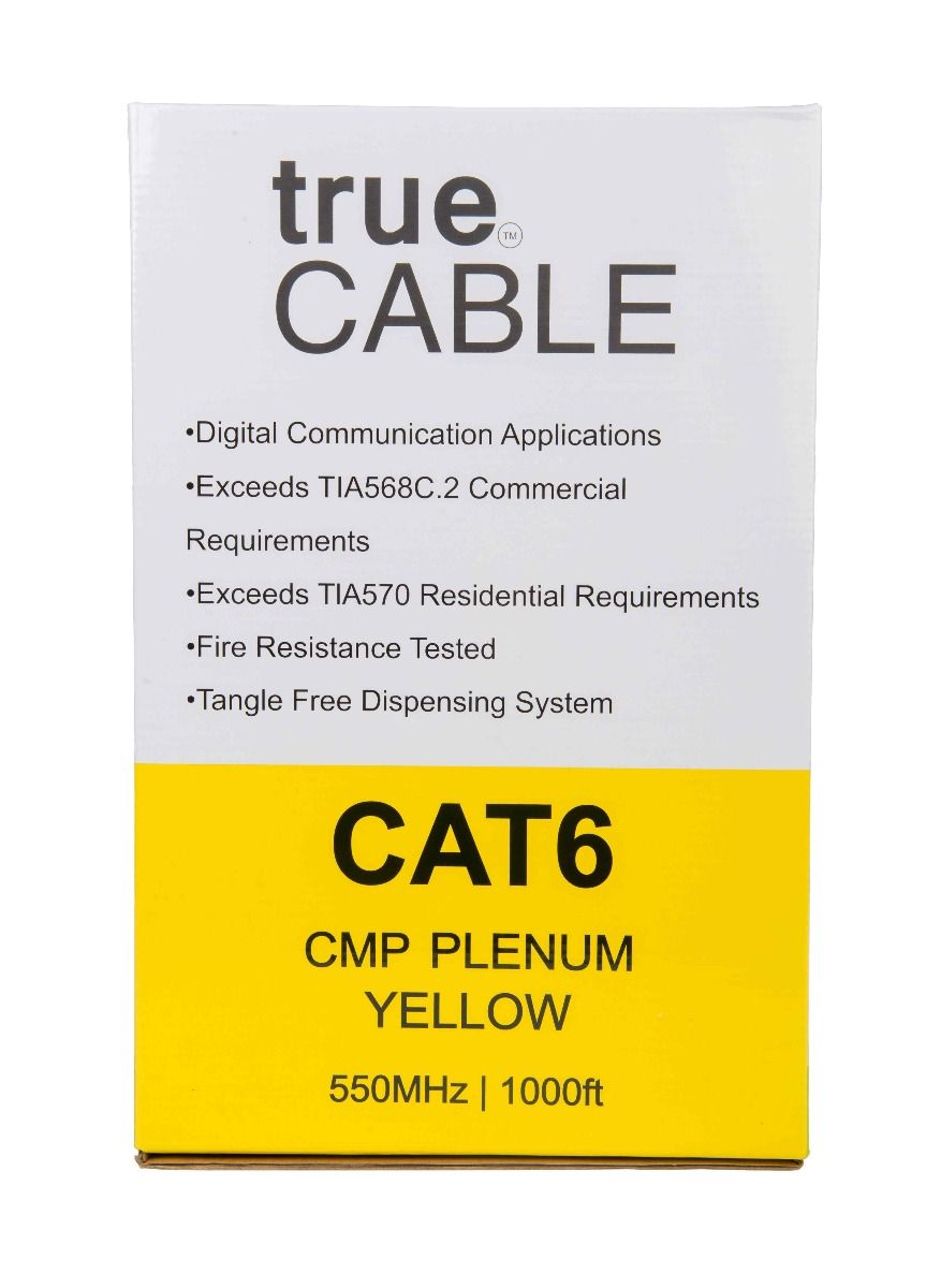 Cat6 Plenum Ethernet Cable, Unshielded, 1000ft, Yellow