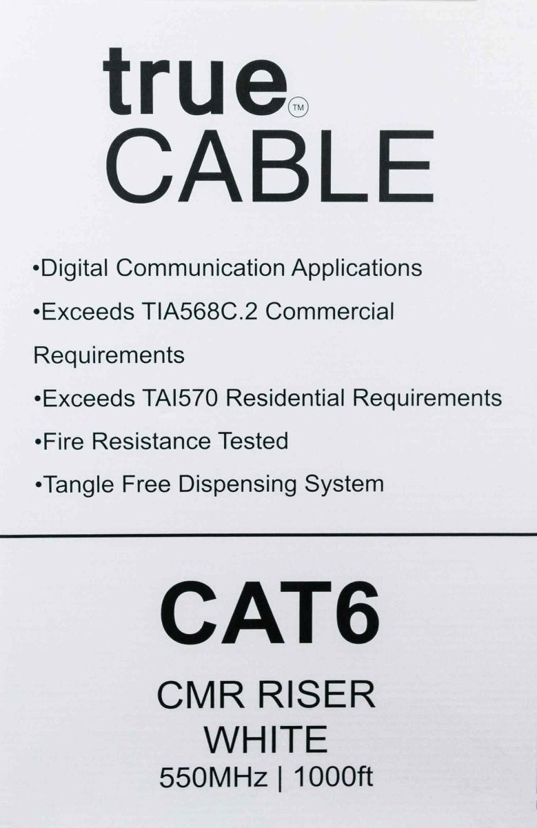 Cat6 Riser Ethernet Cable, Unshielded, 1000ft, White