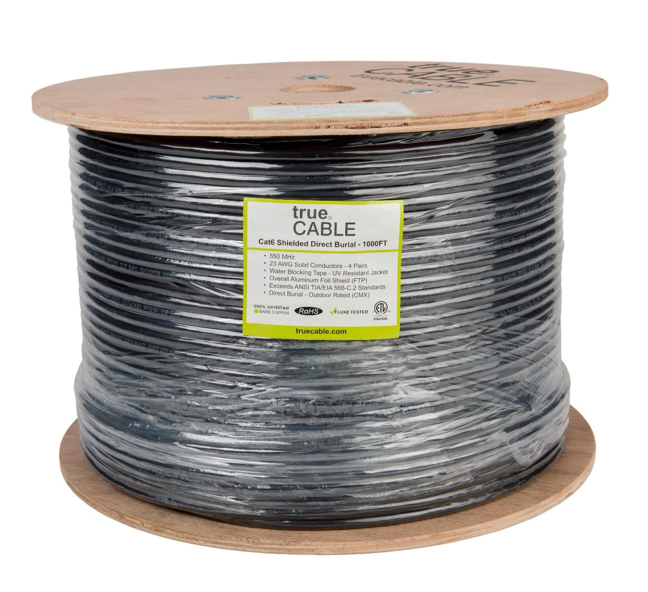 Cat6 Direct Burial Ethernet Cable, Shielded, 1000ft, Black