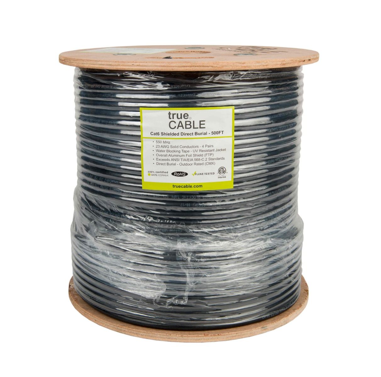 Cat6 Direct Burial Ethernet Cable, Shielded, 500ft, Black