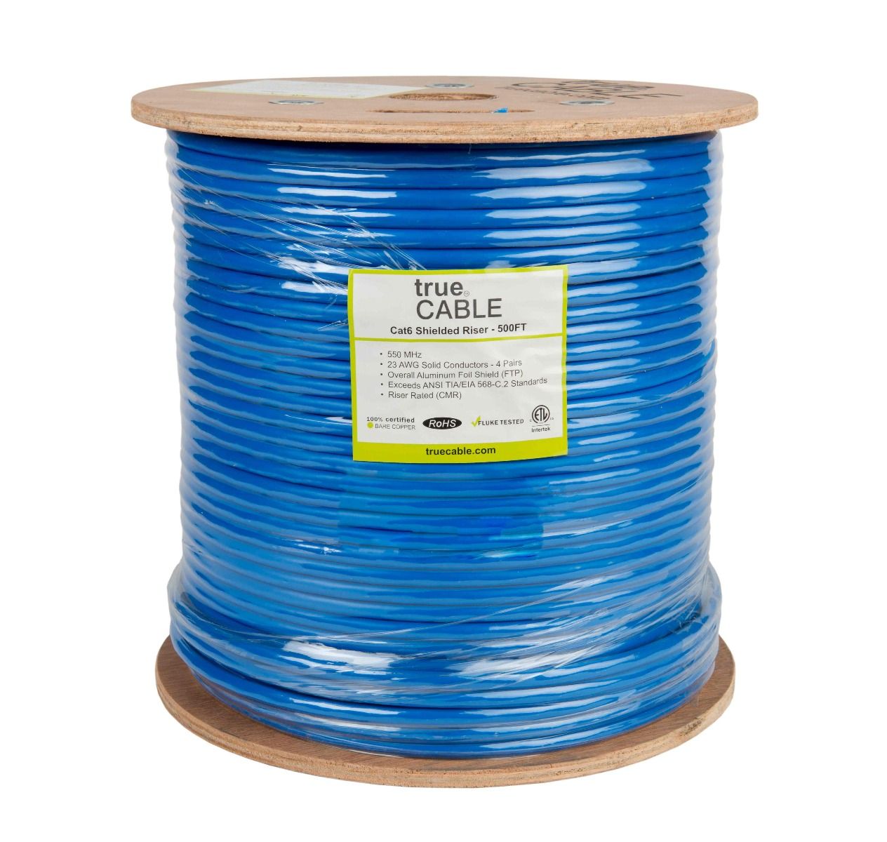 Cat6 Riser Ethernet Cable, Shielded, 500ft, Blue