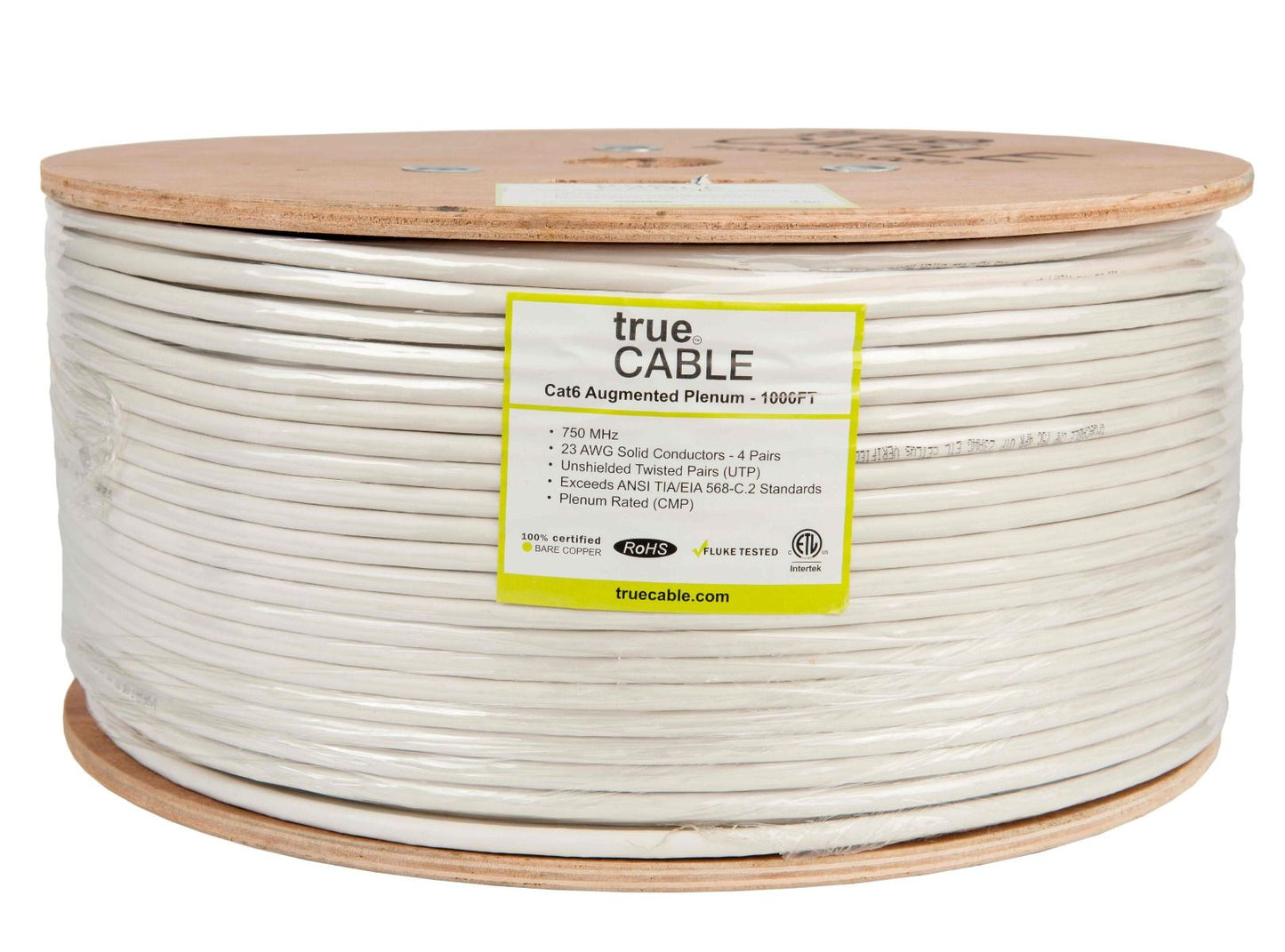 Cat6A Plenum Ethernet Cable, Unshielded, 1000ft, White