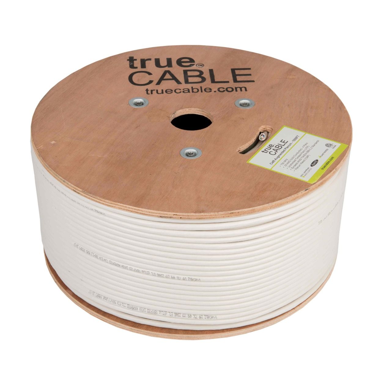 Cat6A Plenum Ethernet Cable, Unshielded, 1000ft, White