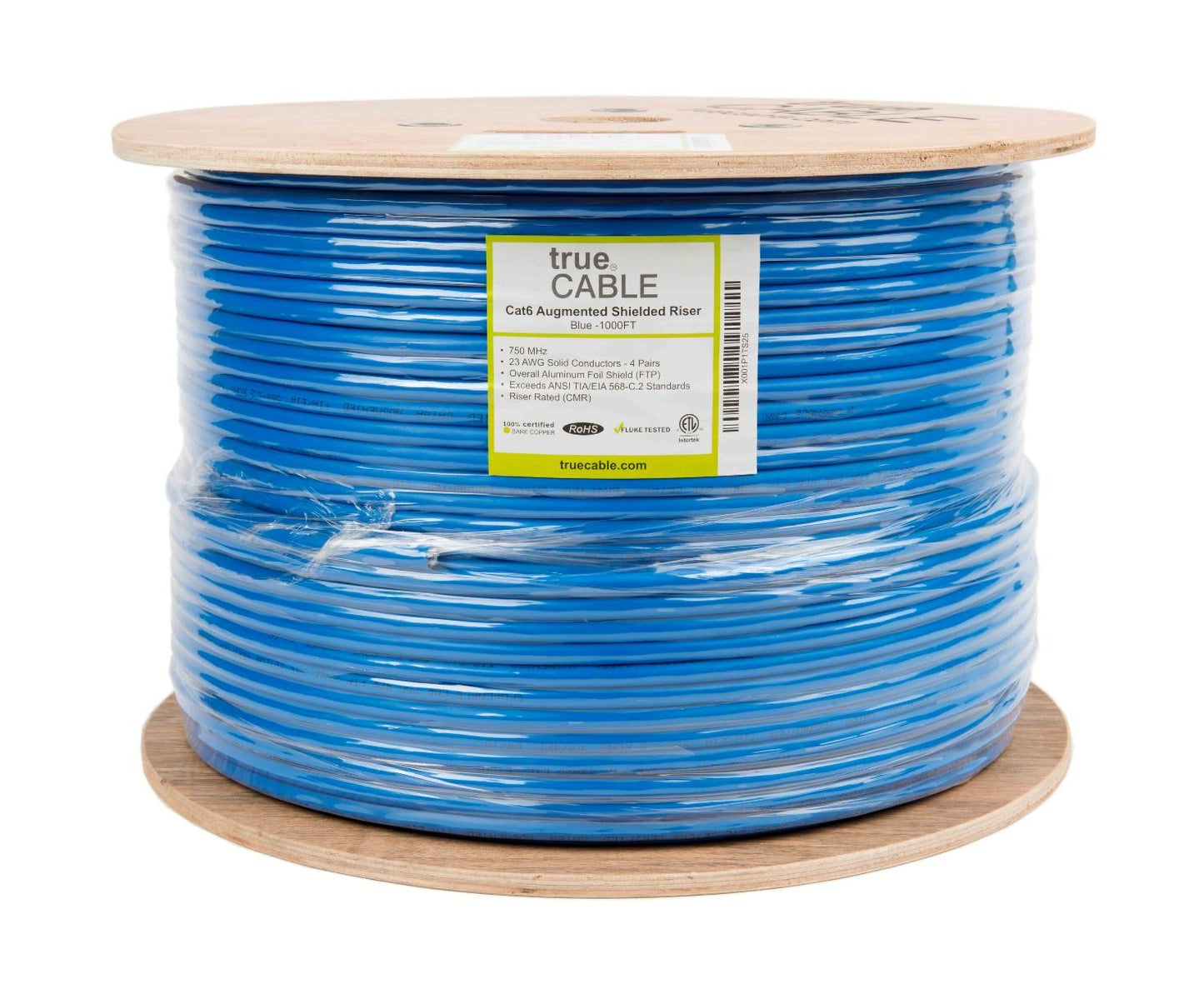 Cat6A Riser Ethernet Cable, Shielded, 1000ft, Blue