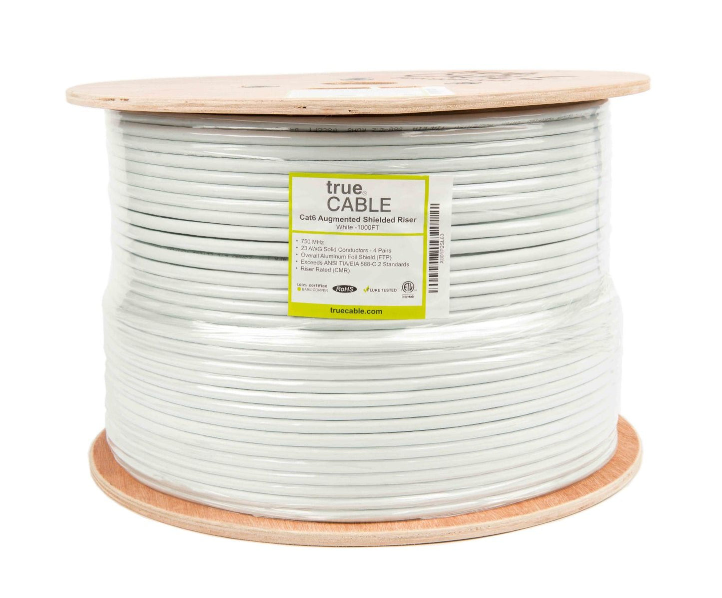 Cat6A Riser Ethernet Cable, Shielded, 1000ft, White