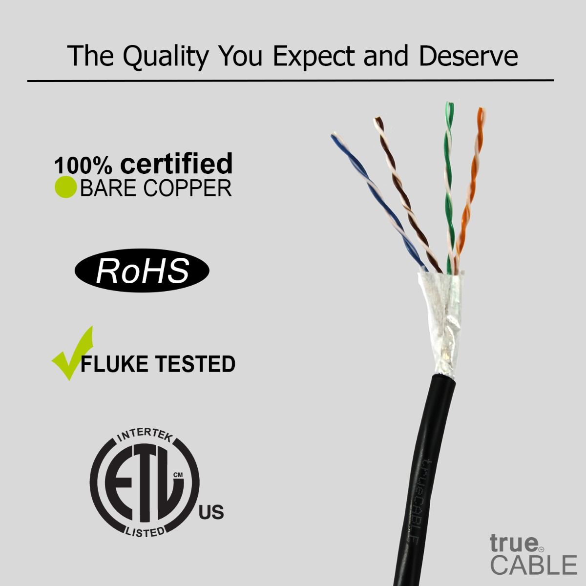 Cat5e Direct Burial Ethernet Cable, Unshielded, 500ft, Black