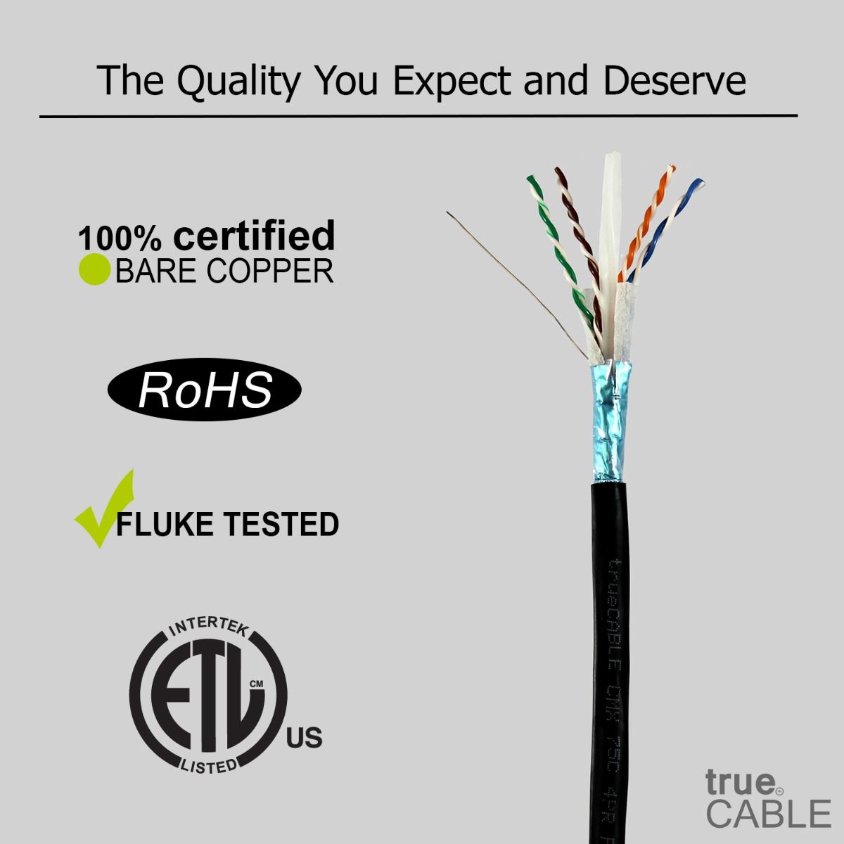 Cat6 Direct Burial Ethernet Cable, Shielded, 500ft, Black